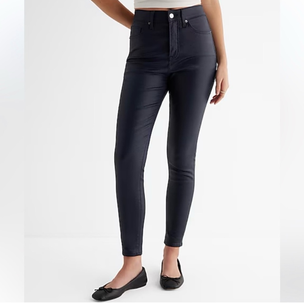 EXPRESS High Waisted Navy Coated Skinny Jeans SZ 12